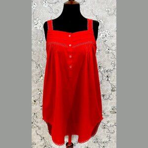 SoieRose Vintage Victorian-Style Red 100% Cotton Nightgown with Intricate Lace-S